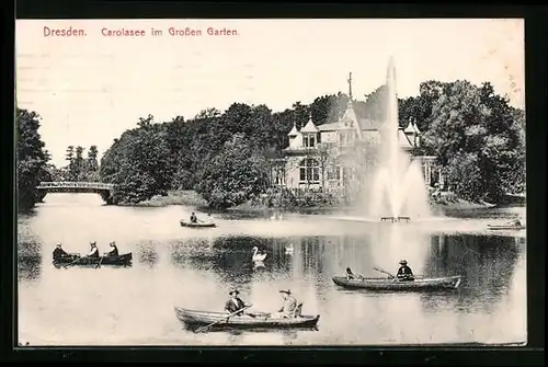 AK Dresden, Kgl. Grosser Garten - Carolasee mit Ruderbooten
