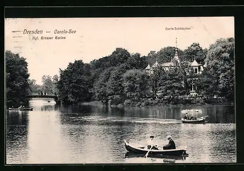 AK Dresden, Kgl. Grosser Garten - Carola-See mit Carola-Schlösschen