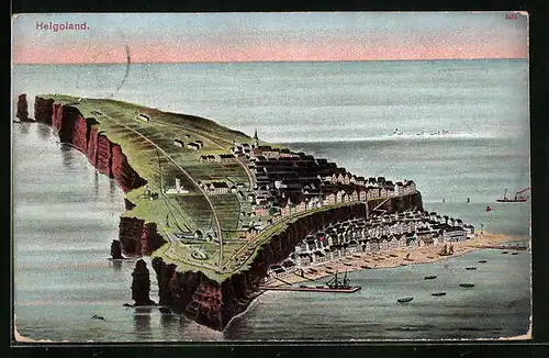 AK Helgoland, Die Insel aus der Vogelschau