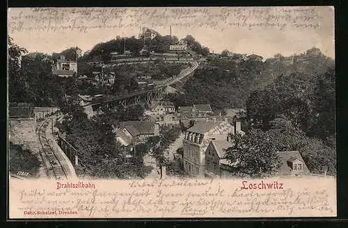 AK Dresden-Loschwitz, Drahtseilbahn mit Blick auf Luisenhof