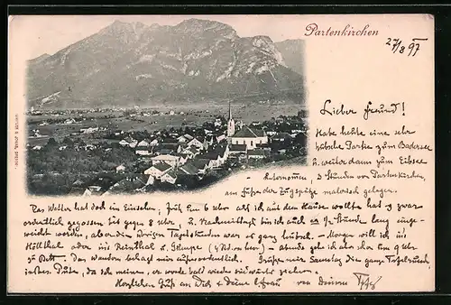 AK Partenkirchen, Ortsansicht mit Bergpanorama