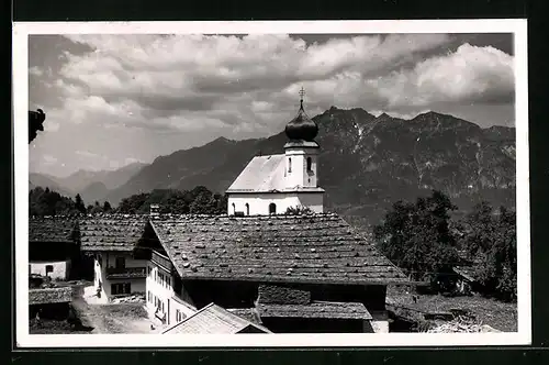 AK Garmisch-Partenkirchen, Gasthaus in Wamberg mit Bergpanorama
