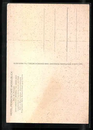 AK Wehlen /Mosel, Hotel-Pension-Cafe Moselblick, Innenansichten