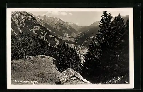 AK Dalaas, Panorama mit Ort und Arlberg
