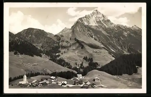 AK Warth, Ortsansicht mit Gehren und Lechleiten gegen Biberkopf