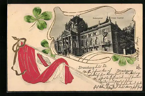 Passepartout-Lithographie Strassburg i. E., Fassade des Kaiserpalasts