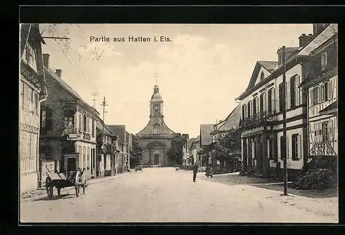 AK Hatten i. Els, Strassenpartie mit Passanten