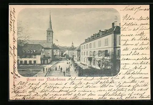 AK Niederbronn, Strassenpartie mit Passanten