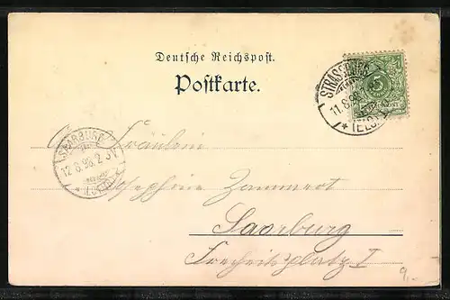 Lithographie Strassburg i. E., Rheinbrücke, Universitätsbrücke und Kaiserpalast