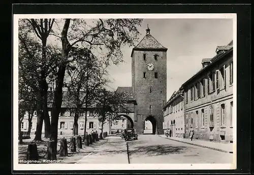 AK Hagenau, Strassenpartie mit Ritterturm
