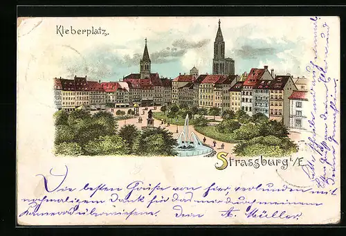 Lithographie Strassburg, Blick auf den Kleberplatz