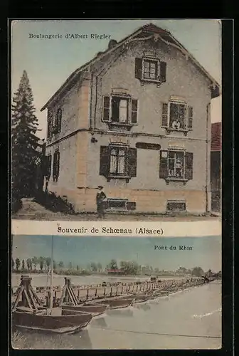 AK Schoenau, Boulangerie d`Albert Riegler, Pont du Rhin