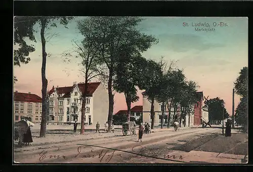 AK St. Ludwig i. O.-E., Marktplatz mit Passanten