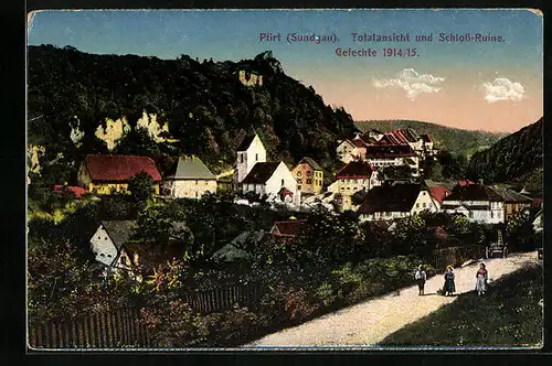 AK Pfirt, Totalansicht und Schloss-Ruine