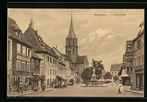 AK Sulz /O.-E., Marktplatz mit Kirche und Brunnen