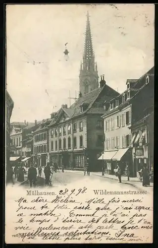 AK Mülhausen, Wildemannstrasse mit Kirche