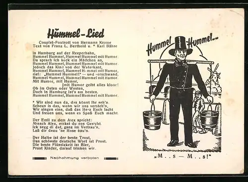 Künstler-AK Hamburg, Wasserträger, Hummel-Lied