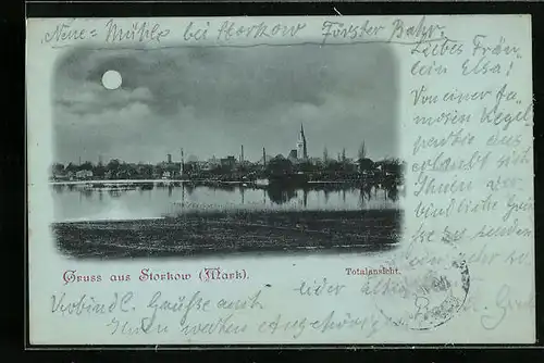 Mondschein-AK Storkow /Mark, Totalansicht