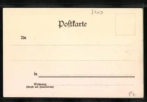 Lithographie Partenkirchen, Ortspartie mit Berg