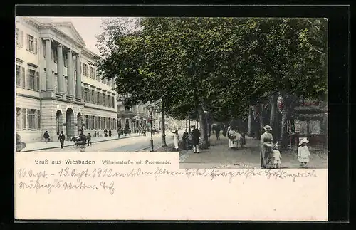 AK Wiesbaden, Wilhelmstrasse mit Promenade