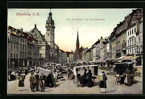 AK Altenburg /S.-A., Marktplatz mit Wochenmarkt
