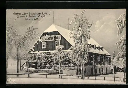 AK Zinnwald /Sa., Gasthof Zum Sächsischen Reiter im Winter