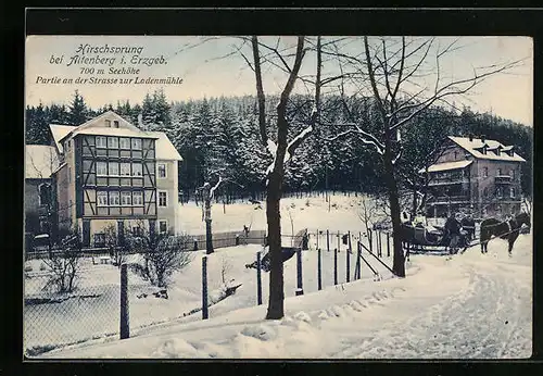 AK Hirschsprung bei Altenberg /Erzgeb., Partie an der Strasse zur Ladenmühle im Winter