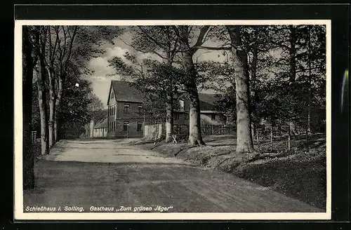 AK Schiesshaus im Solling, Gasthaus und Pension zum grünen Jäger mit Strasse