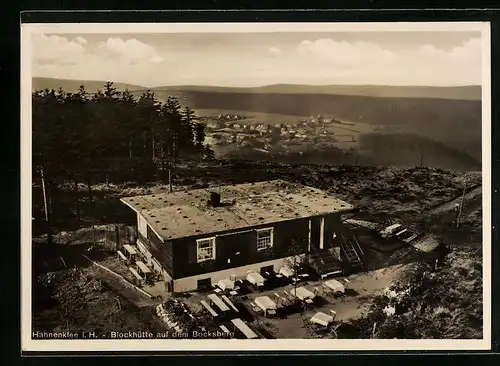 AK Hahnenklee i. H., Blockhütte auf dem Blocksberg aus der Vogelschau