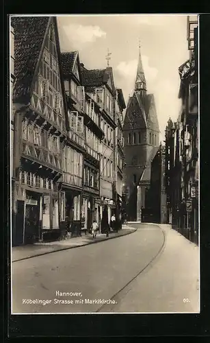 AK Hannover, Köbelinger Strasse mit Geschäften und Marktkirche