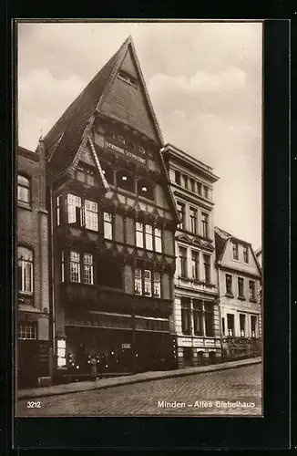 AK Minden, Altes Giebelhaus und Cafe-Restaurant Westfalia am Marktplatz