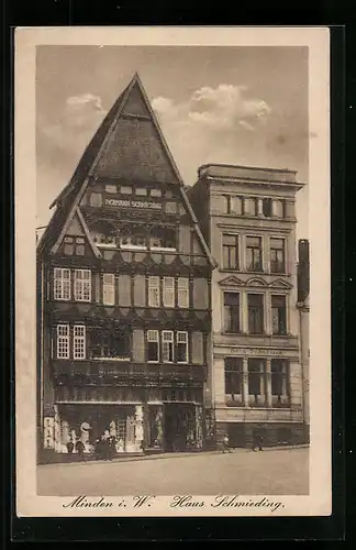 AK Minden i. W., Haus Schmieding mit Geschäften