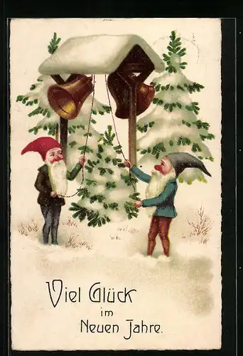 Künstler-AK Zwerge läuten die Glocken zum neuen Jahre