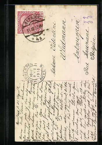 AK Prosit Neujahr, Kinder als Schornsteinfeger mit Glücksschwein