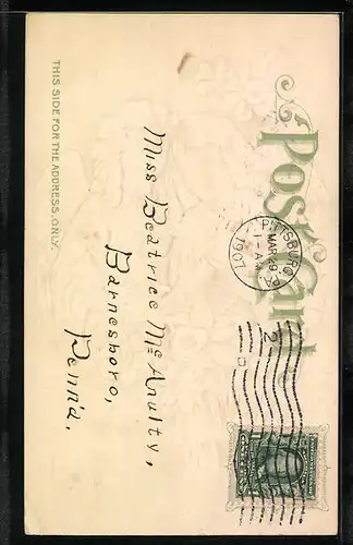 Präge-AK Osterengel mit Buch und Narzissen