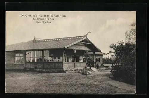 AK Südstrand auf Föhr, Dr. Gmelin`s Nordsee-Sanatorium, Gasthof Haus Waldeck