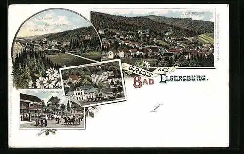Lithographie Bad Elgersburg, Hotel Herzog Ernst, Villa Mohr, Kurhaus, Hotel Victoria