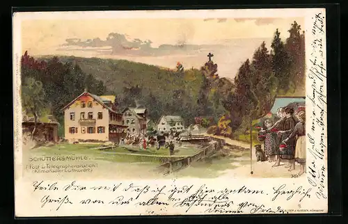 Glitzer-Perl-Lithographie Pottenstein, Gasthaus Schüttersmühle im Luftkurort