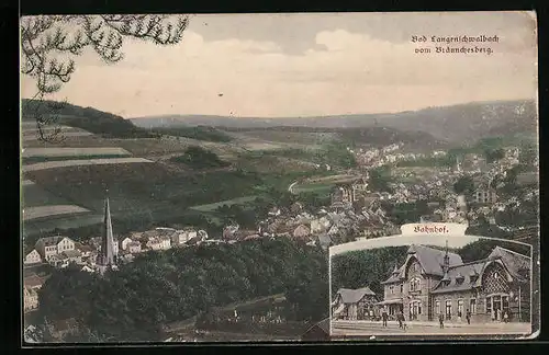 AK Bad Langenschwalbach, Ortsansicht vom Bräunchesberg, Bahnhof