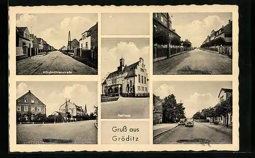 AK Gröditz, Rathaus und Windmühlenstrasse