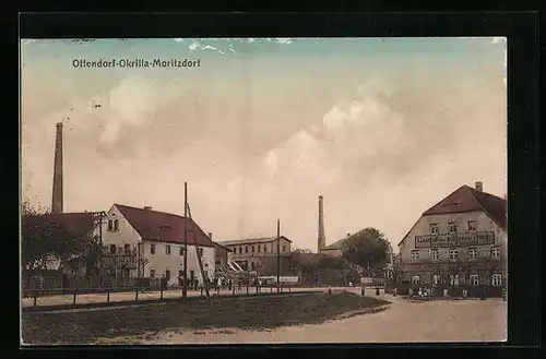 AK Ottendorf-Okrilla-Moritzdorf, Ortsansicht mit Gasthaus