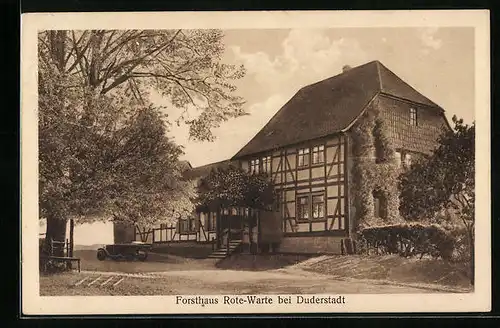 AK Duderstadt, Gasthof Forsthaus Rote-Warte mit Auto