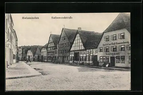 AK Holzminden, Halbemondstrasse mit Gasthof zur Stadt Braunschweig
