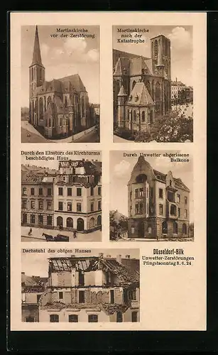 AK Düsseldorf-Bilk, Unwetter-Zerstörungen 8.6.1924, durch Unwetter abgerissene Balkone