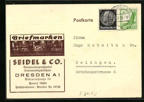 AK Dresden, Briefmarkengrosshandel Seidel & Co., Viktoriastrasse 19