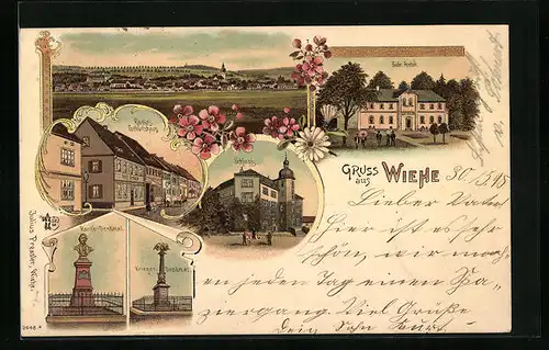 Lithographie Wiehe, Gesamtansicht, Bade-Anstalt, Schloss, Rankes Geburtshaus
