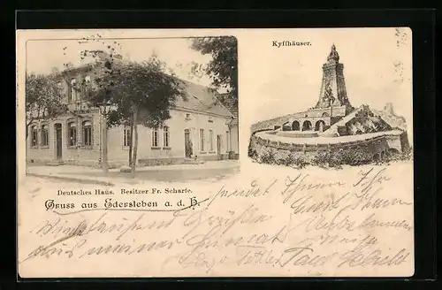 AK Edersleben, Gasthof Deutsches Haus und Kyffhäuser-Denkmal
