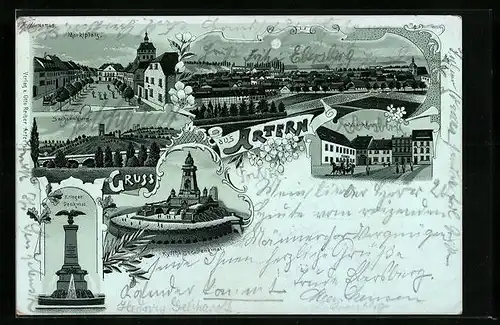 Mondschein-Lithographie Artern, Ortsansicht, Marktplatz, Sachsenburg