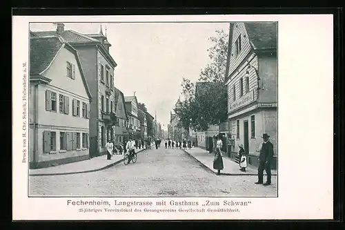 AK Frankfurt-Fechenheim, Langstrasse mit Gasthaus Zum Schwan