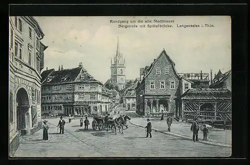 Künstler-AK Otto Thomasczek: Langensalza i. Thür., Rundgang um die alte Stadtmauer, Bergstrasse mit Spittelbrücke